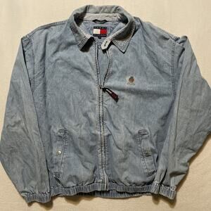 Vintage Tommy Hilfiger Mens Large Jean Jacket Full Zip Cotton Denim 90s Y2K Logo